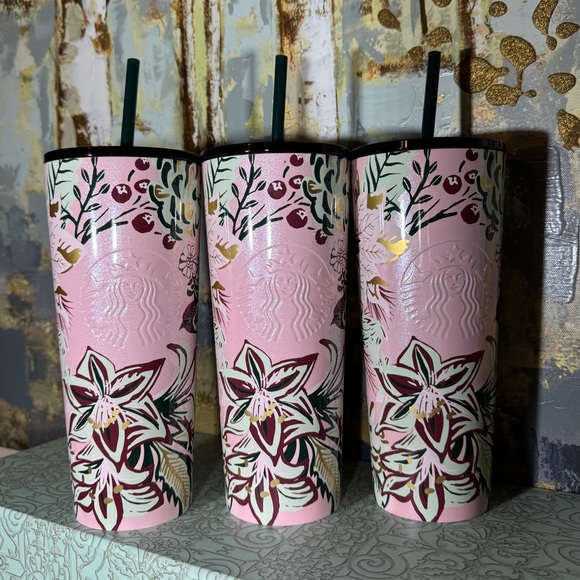 Starbucks Pink Shimmer Enchanted Forest Stainless Steel Tumbler Bundle - Picture 2 of 6